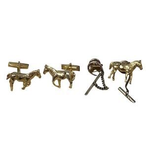 Vintage Equestrian Horse Cufflinks & Tie Pin Set by Hickok USA